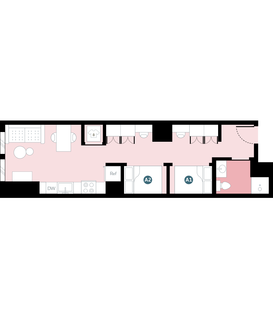 Rendering for Studio B floor plan